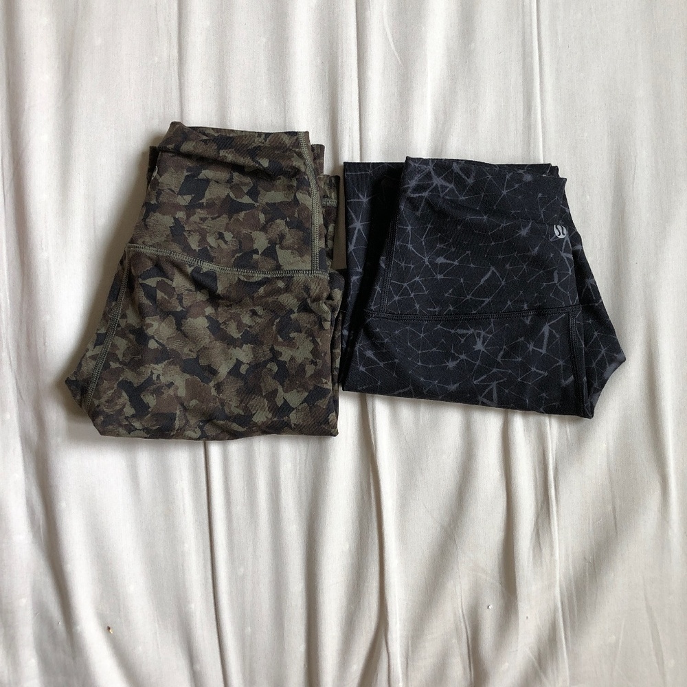 (2) Lululemon wunder under fold over or high waist crop